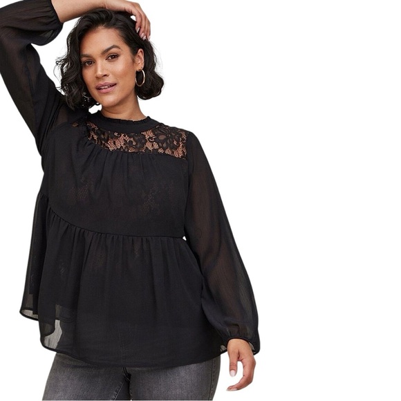 torrid Tops - TORRID Black Lace Chiffon Overlay Blouse